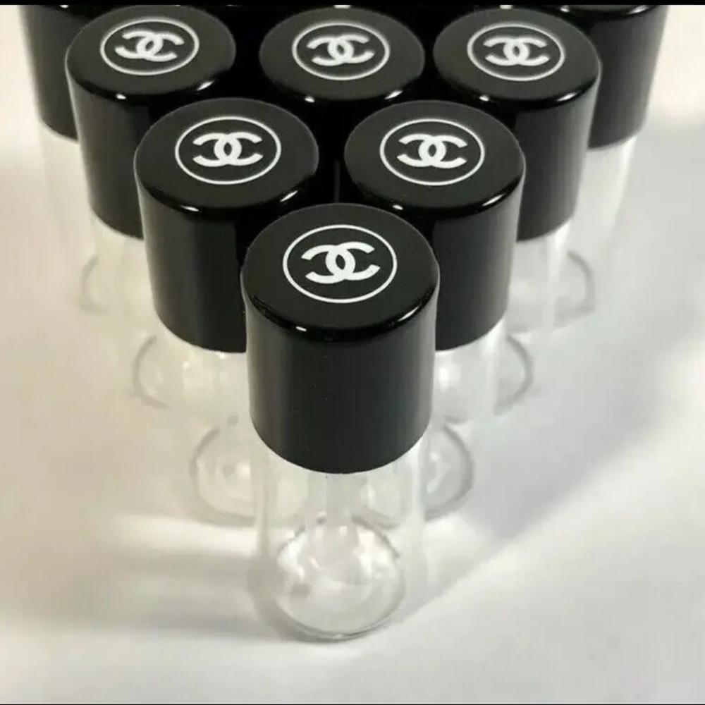 Lot of 6 (six) Chanel Empty Glass Travel Size Makeup Sample Dram Jars Bottles
